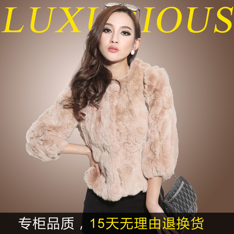 2012 luxury rabbit fur short design women's w1307 fur coat