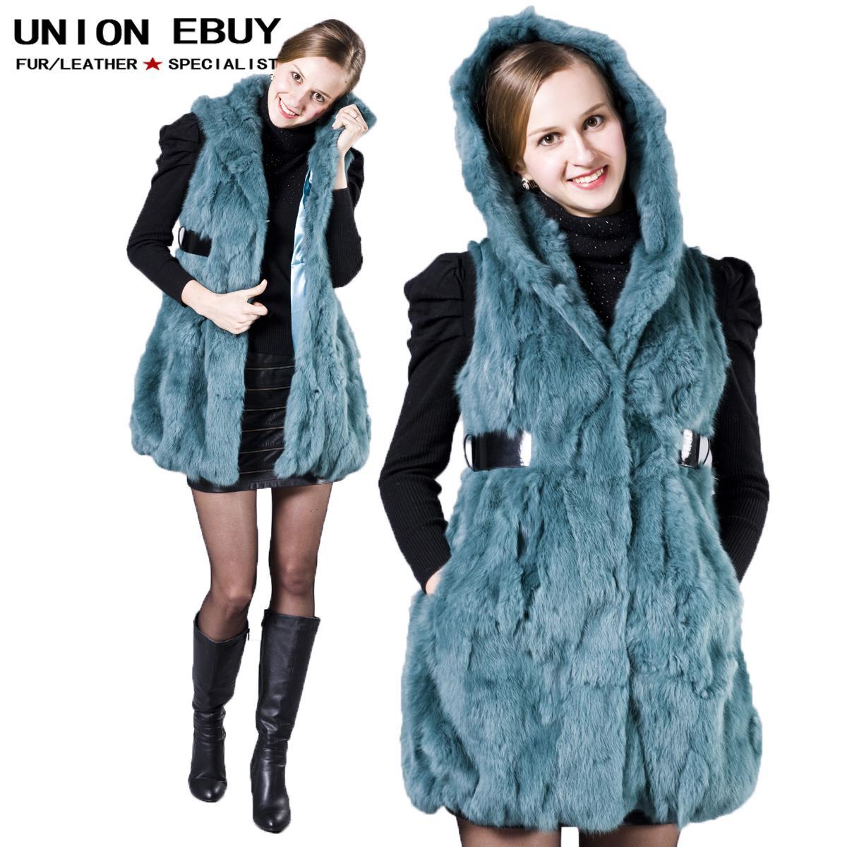 2012 macrotrichia rabbit slim hooded long design fur vest female outerwear