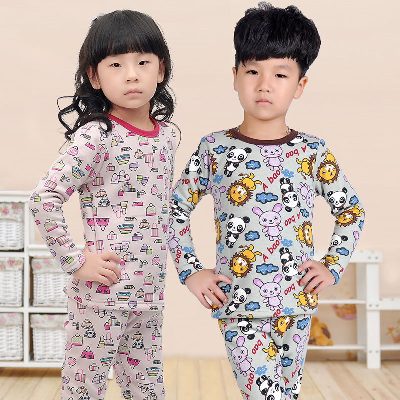 2012 male child female child plus velvet thickening child thermal underwear set baby autumn and winter underwear f-5058