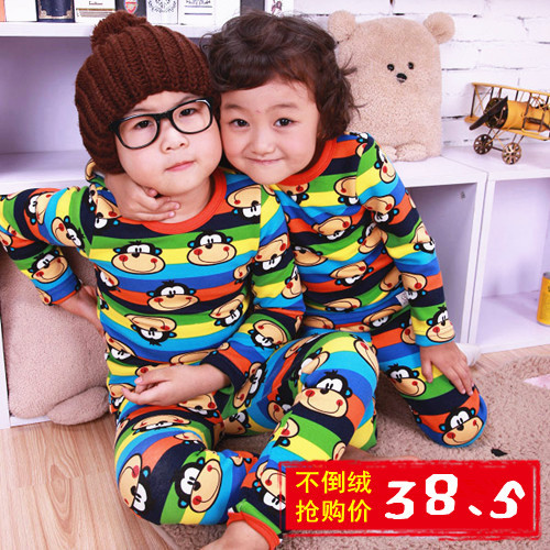 2012 male girls clothing child thermal underwear set thickening plus velvet sleepwear at home service