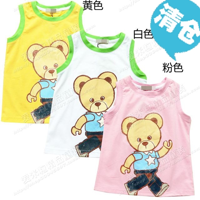 2012 male summer girls clothing bear child cotton 100% T-shirt dx087 sleeveless undershirt