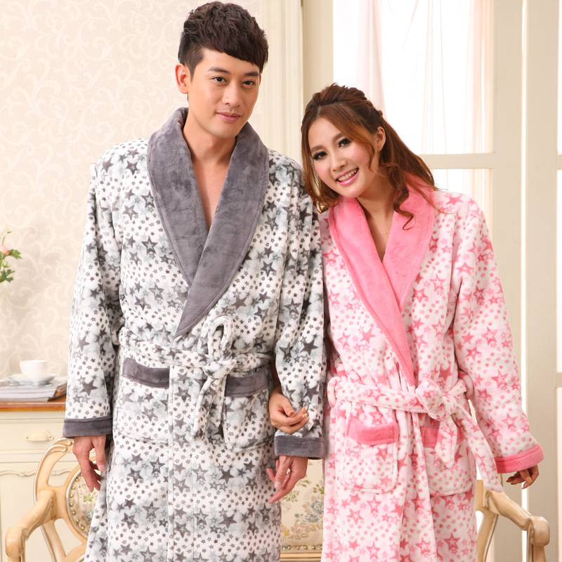 2012 male women's thickening coral fleece lovers robe sleepwear lovers bathrobe lounge