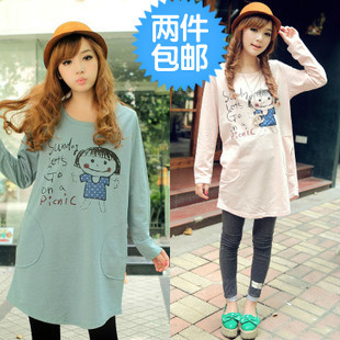 2012 maternity autumn top plus size clothing loose cartoon figure long-sleeve T-shirt maternity clothing