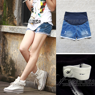 2012 maternity clothing laciness maternity denim shorts maternity pants belly pants