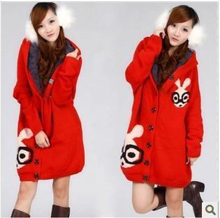 2012 maternity clothing loose long design rabbit cardigan plus velvet thickening sweater outerwear