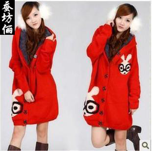 2012 maternity clothing loose long rabbit design cardigan plus velvet thickening sweater outerwear