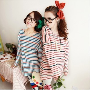 2012 maternity clothing spring and autumn multicolour stripe patch pocket maternity top maternity long-sleeve T-shirt