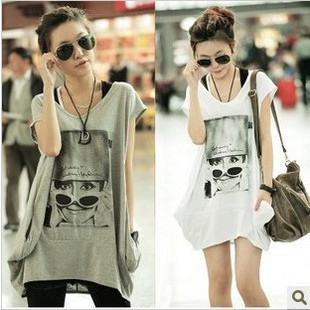 2012 maternity clothing summer fashion print long design maternity top short-sleeve cotton maternity t-shirt x095