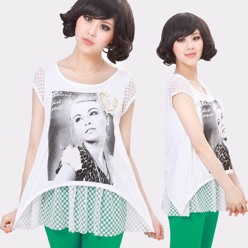 2012 maternity clothing t-shirt lace top decoration 100% short-sleeve cotton maternity shirt top