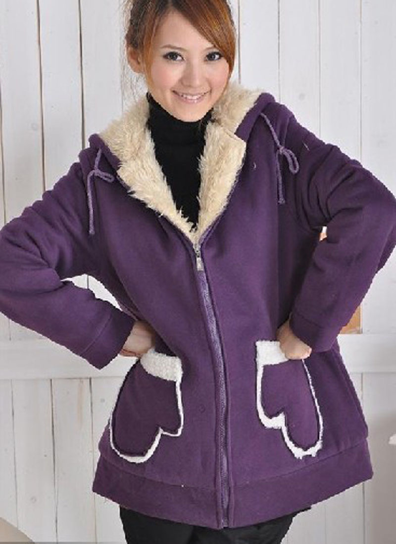 2012 maternity clothing winter plush cardigan with a hood maternity outerwear maternity cotton-padded jacket