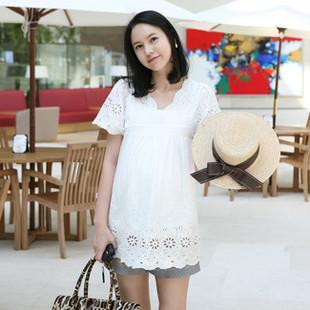 2012 maternity top laciness V-neck short-sleeve T-shirt maternity clothing