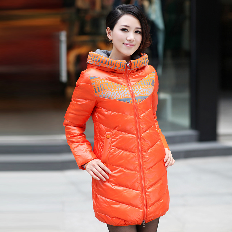 2012 medium-long down coat female slim with a hood