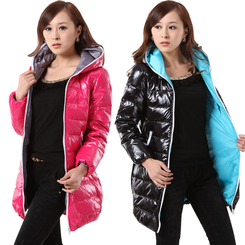 2012 medium-long down coat female women's down coat female zipper slim glossy japanned leather