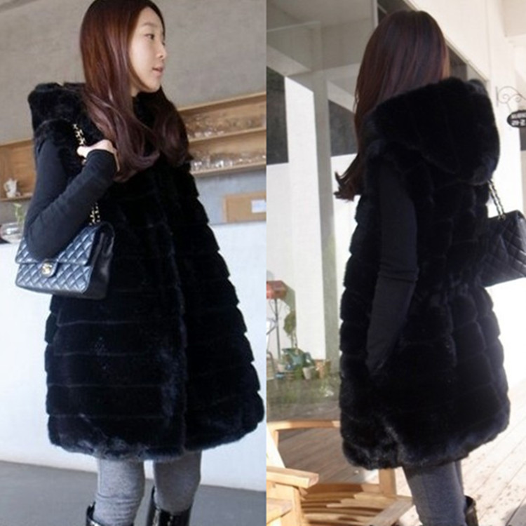 2012 medium-long fleece outerwear women's with a hood faux vest