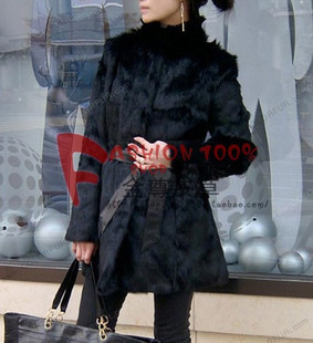 2012 medium-long full leather rabbit fur outerwear fur coat fur overcoat leather coat