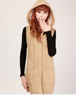 2012 medium-long hooded sleeveless cardigan women's sweater