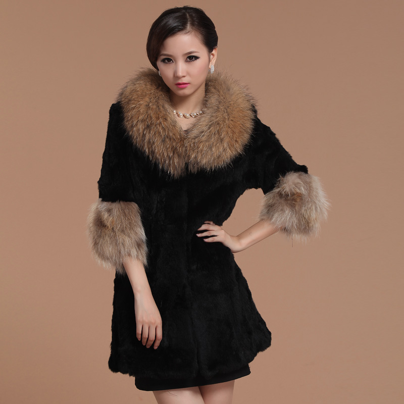 2012 medium-long raccoon fur rabbit fur female fur coat ch05