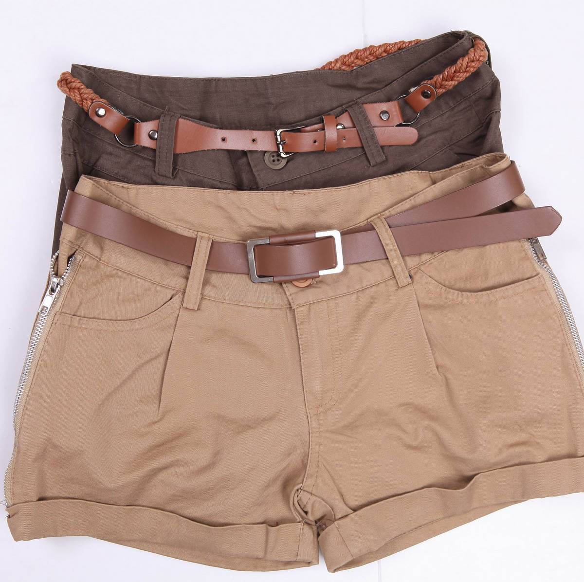 2012 mid waist 100% cotton shorts female belt