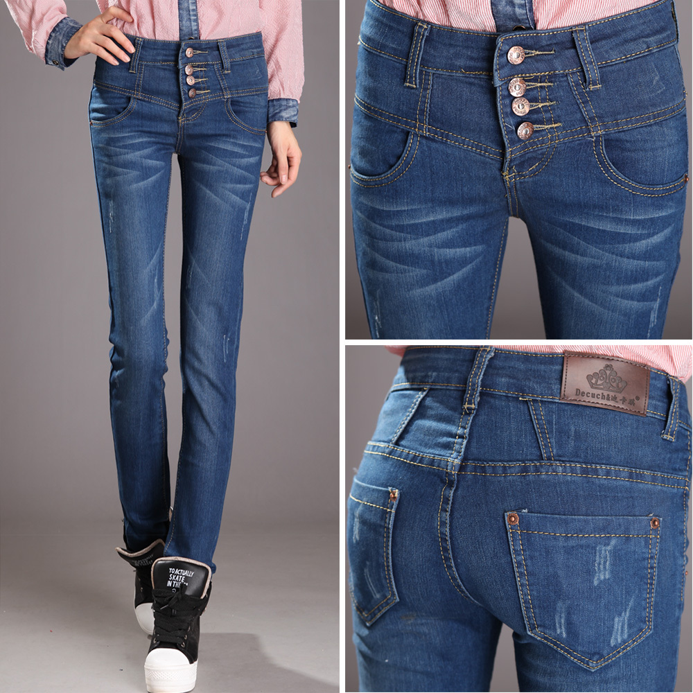 2012 mid waist jeans women's trousers skinny pants buttons slim brief all-match gentlewomen pants