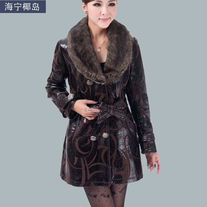 2012 middle-age women quinquagenarian plus cotton clothes winter long design plus size leather clothing outerwear mother