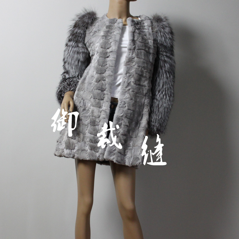 2012 mink fox fur puff sleeve fur long overcoat g26l