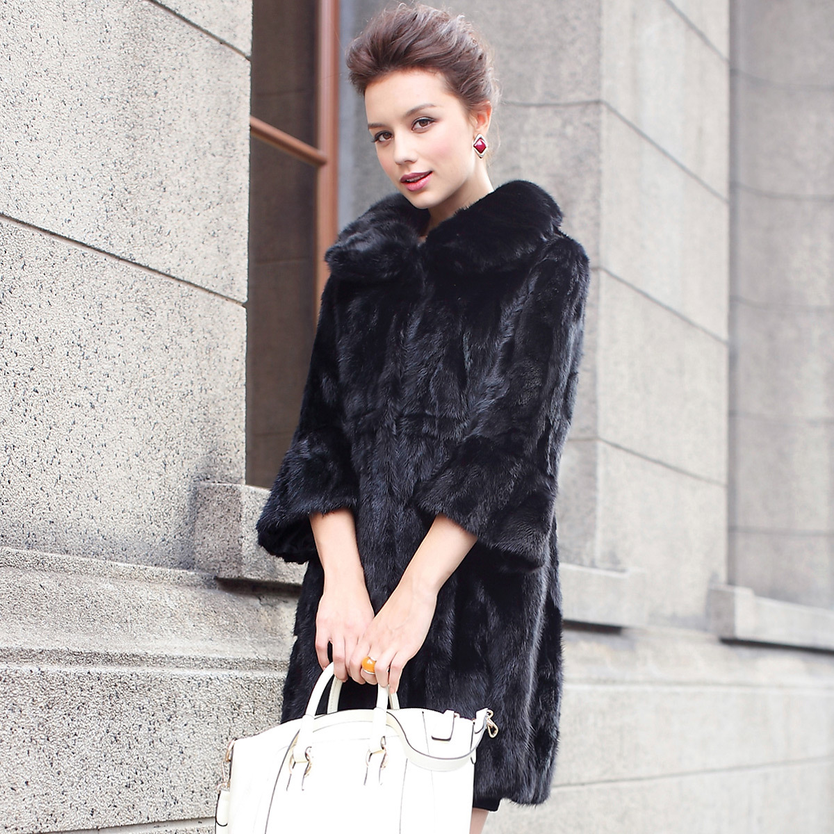 2012 mink fur coat female mink patchwork fight mink fur overcoat lj9230