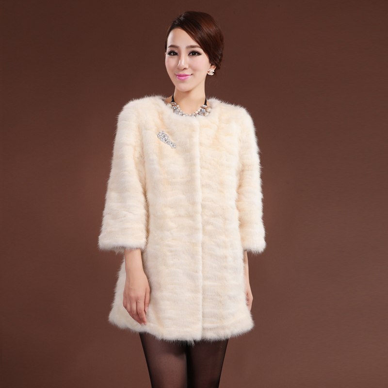 2012 mink fur fight mink marten overcoat medium-long white leather coat free shipping