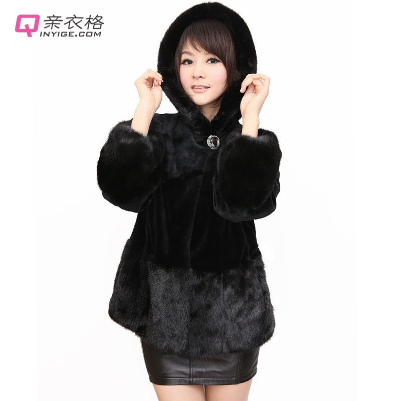 2012 mink fur hooded outerwear marten overcoat rex rabbit goatswool Women