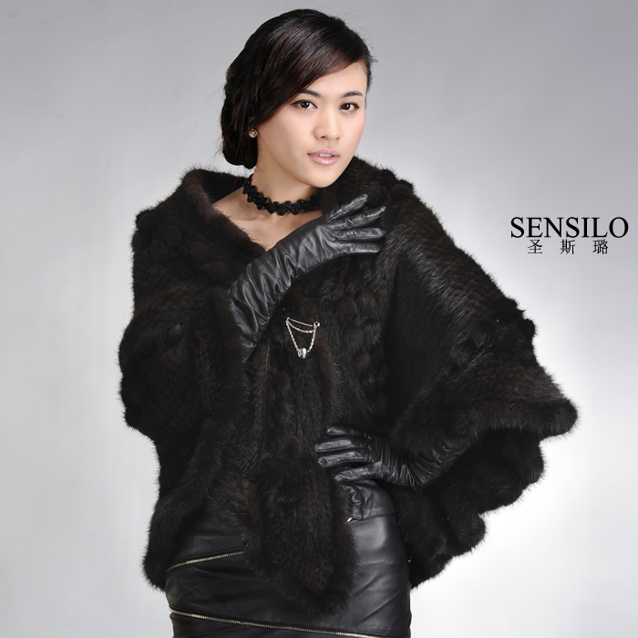 2012 mink fur knitted cape luxury mink cape women's s8923