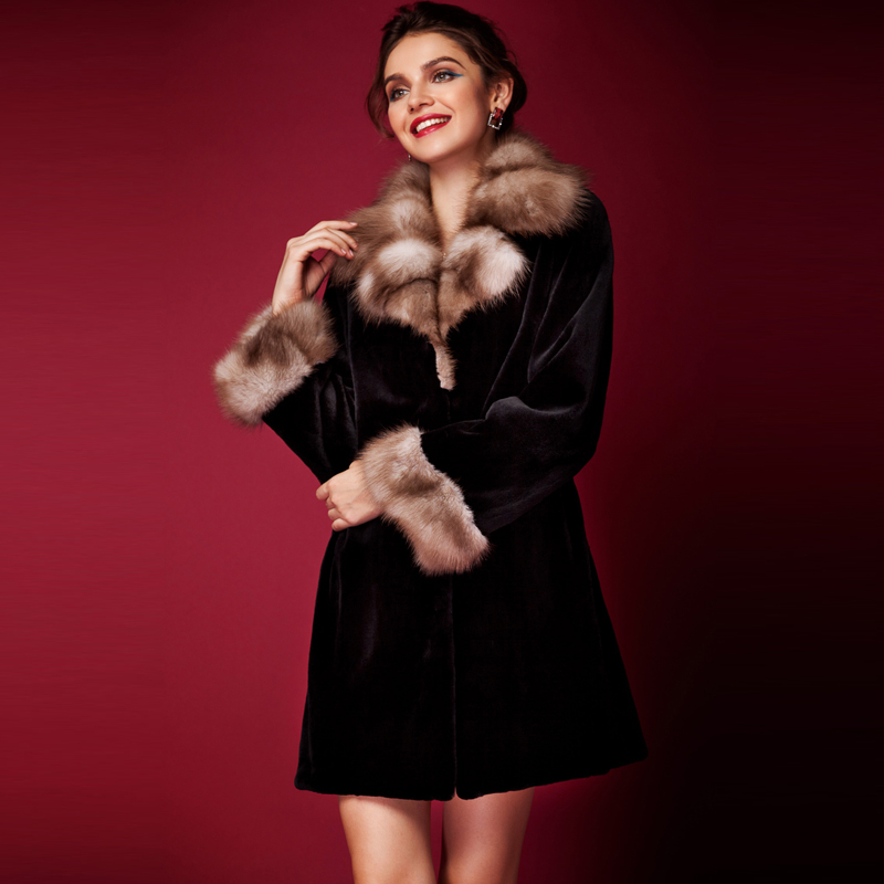 2012 mink fur wild marten overcoat women's long design mink outerwear s313 free shipping