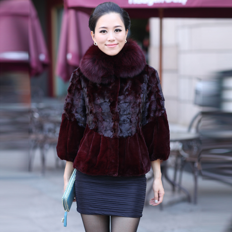 2012 mink genuine leather fight mink rex rabbit hair fox fur outerwear short design