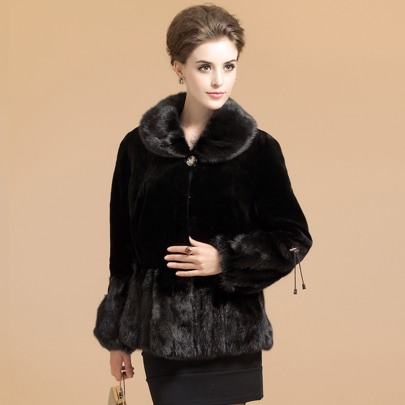 2012 mink hair fur marten overcoat Women outerwear z1020