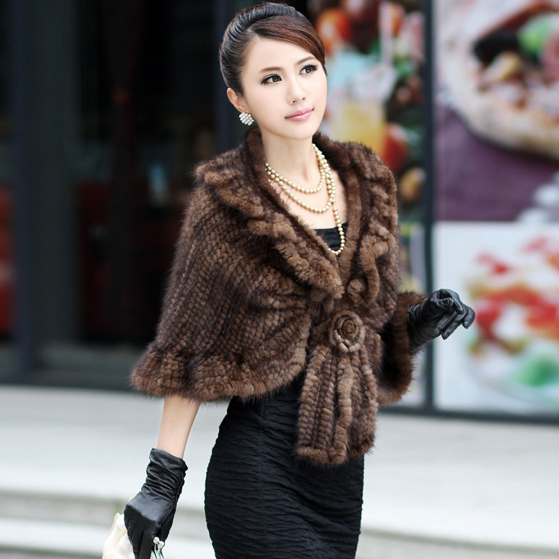 2012 mink hair knitted cape marten overcoat fur coat a-0046