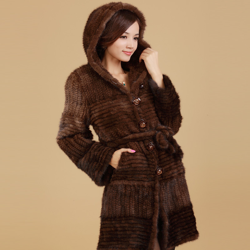 2012 mink outerwear women's long design overcoat cap