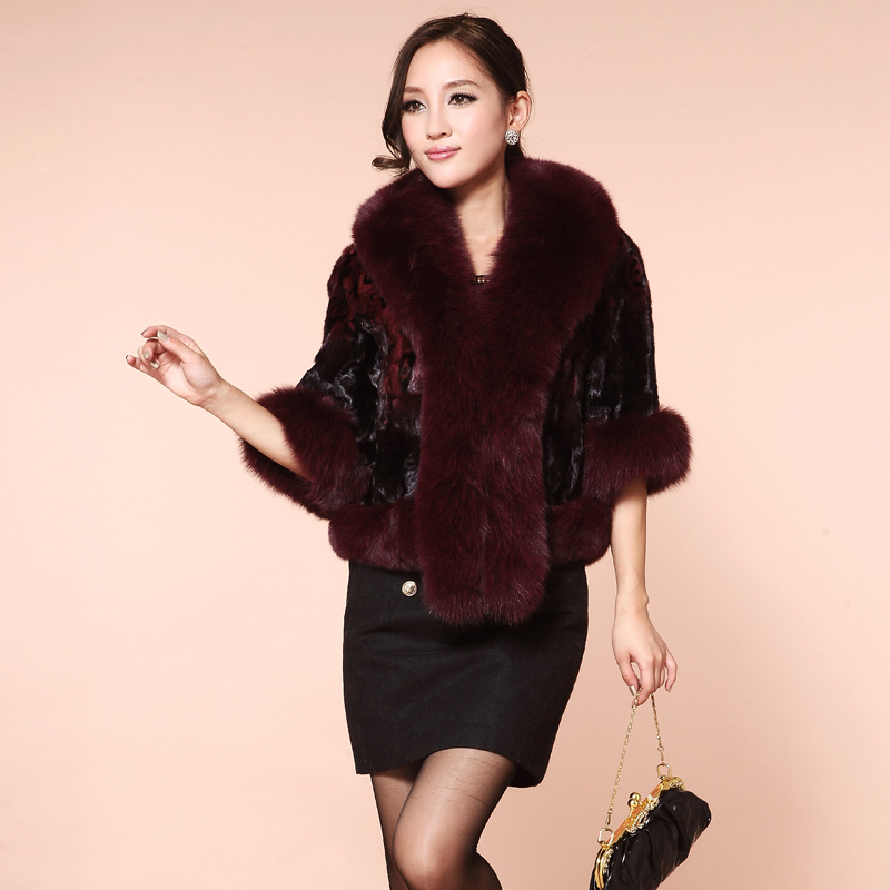 2012 mink short design oversized fox fur outerwear luxury female