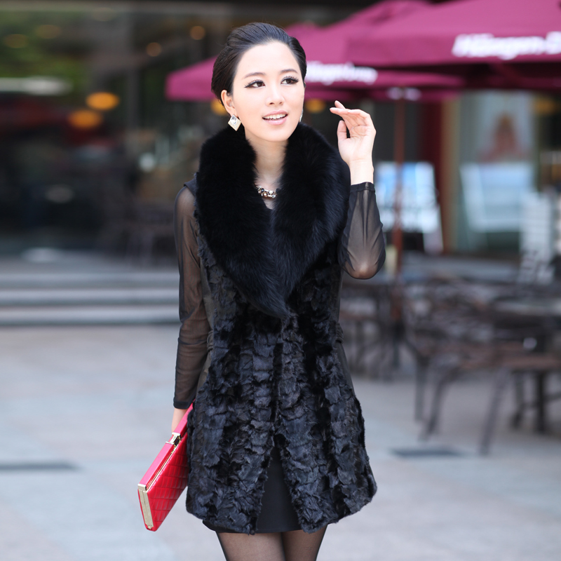 2012 mink vest fur coat fox fur fight mink women's leather medium-long