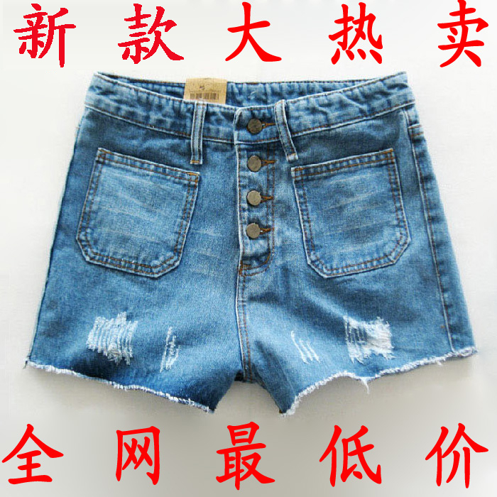 2012 mm female plus size denim shorts loose light color high waist buttons