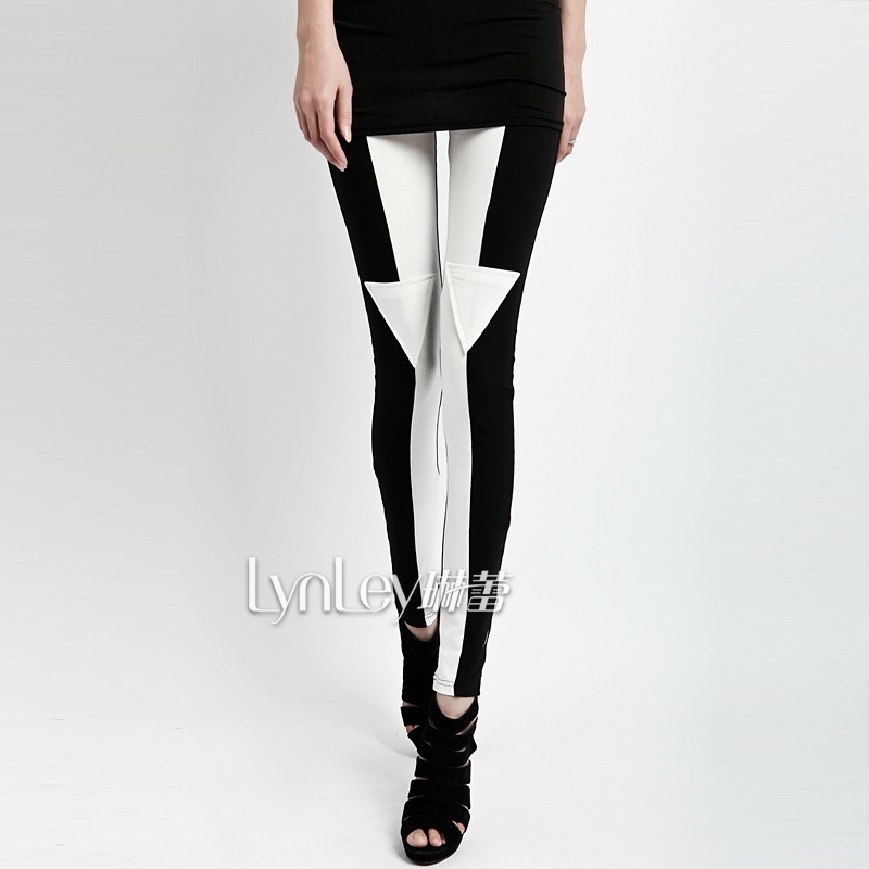 2012 mm thin legging trigonometric smd 100% cotton faux leather pants patchwork