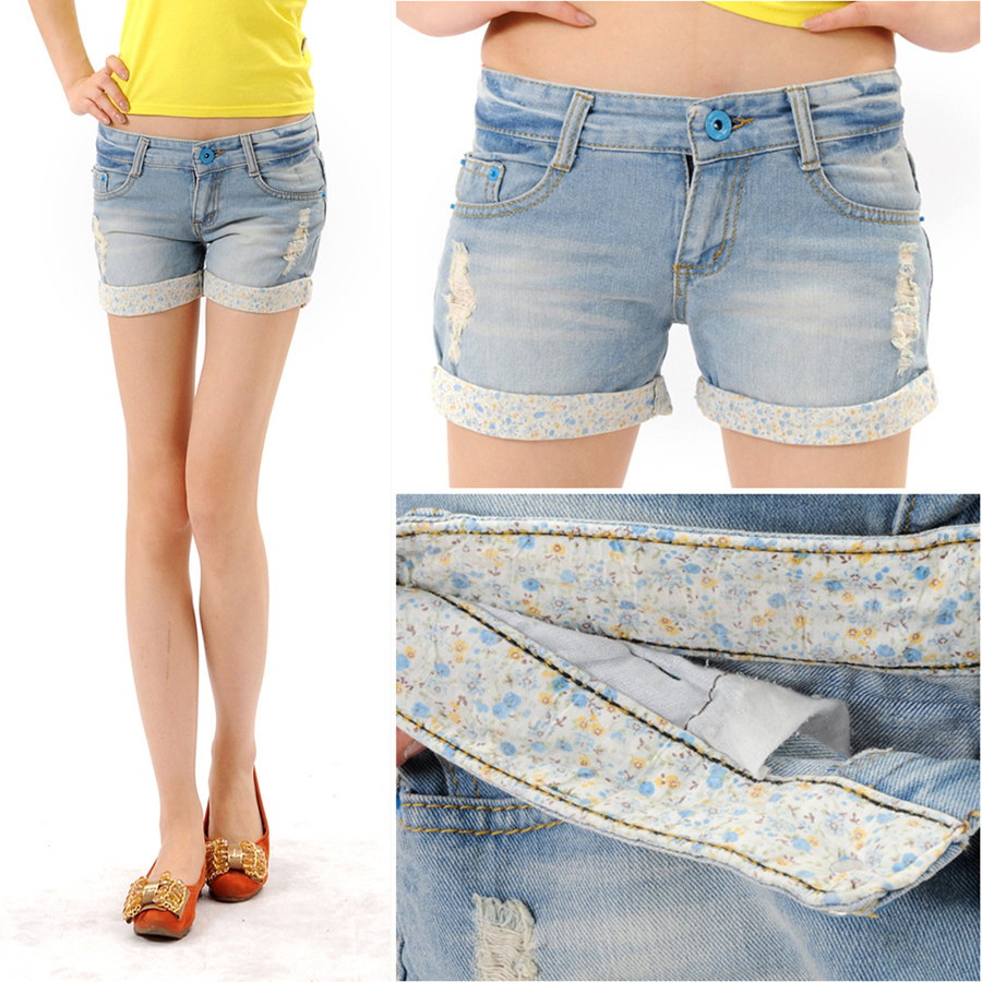 2012 moben summer blue loose distrressed women's denim shorts female 1338