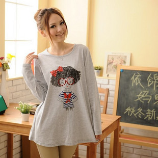 2012 mommas maternity clothing o-neck pattern print maternity long-sleeve T-shirt basic shirt top