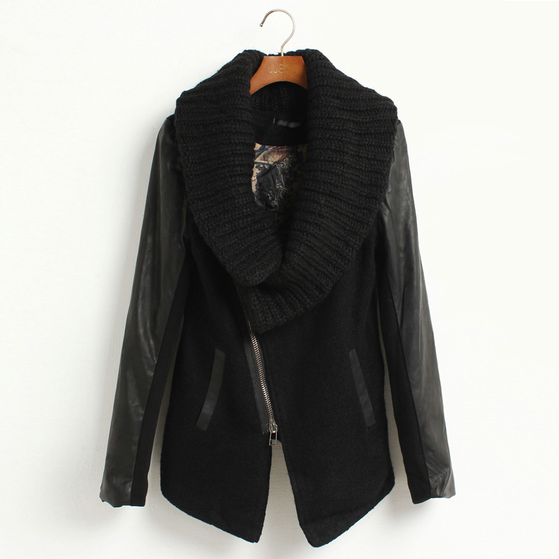 2012 motorcycle leather clothing patchwork jacket female outerwear slim turn-down collar elegant small leather clothing