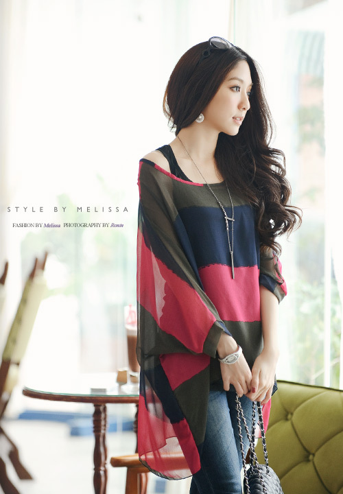 2012 multicolour stripe chiffon shirt twinset tank