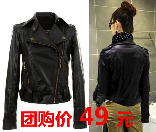 2012 nbsp . women's short design outerwear turn-down collar motorcycle PU clothing leather jacket