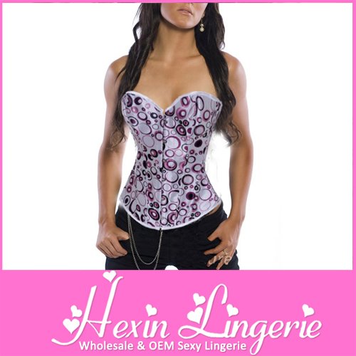 2012 New 1 Pcs Freeshipping Wholesale&Retail 2PC Satin Circle Print Lace Up Sexy Corset LB4359  Size S M L XL