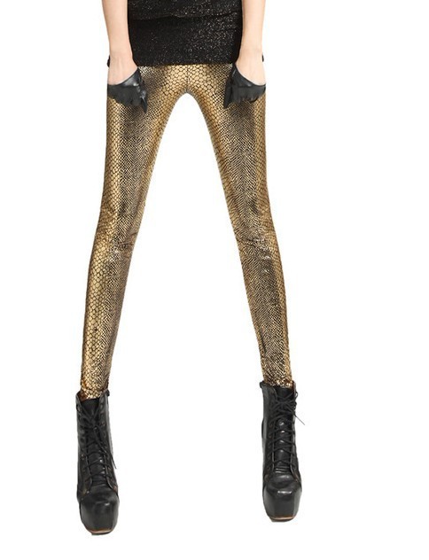 2012 new American style faux leather printing bronzing crack Snake Print Leggings