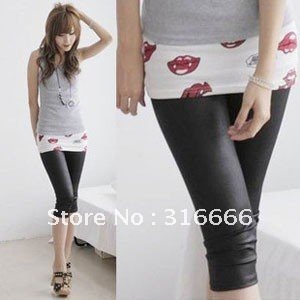 2012 new and fashion ladies' tight leggings for spring and summer season.3/4 elastic imitation leather leggings hot item!!