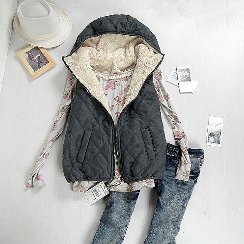 2012 new arrival autumn and winter casual plus velvet suede fabric vest fleece thermal with a hood women's vest