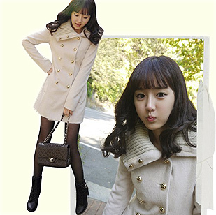 2012 New arrival autumn and winter long design yarn turn-down collar outerwear/ two color free shipping