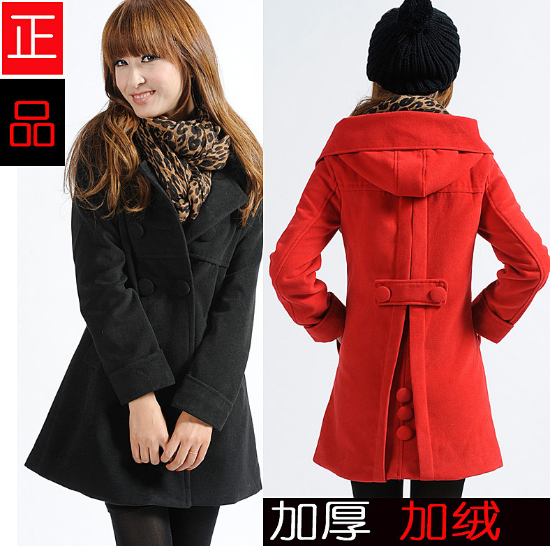 2012 new arrival autumn and winter thickening fleece woolen overcoat female medium-long slim overcoat outerwear trench women's