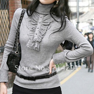 2012 new arrival autumn and winter turtleneck all-match knitted cotton long-sleeve paragraph basic shirt elegant women's